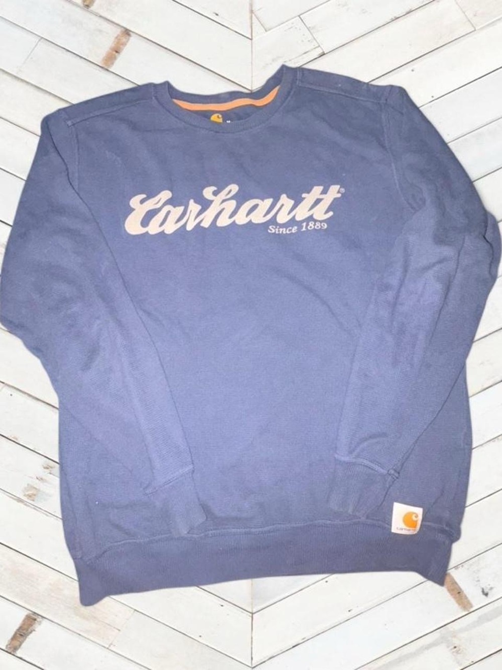 Carhartt Navy Crewneck Sweatshirt with Cream Logo